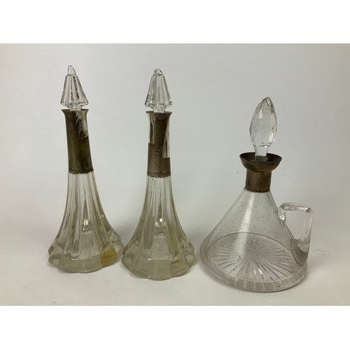 285 - Silver Collard Cut Glass Small Decanter and Vinaigrettes