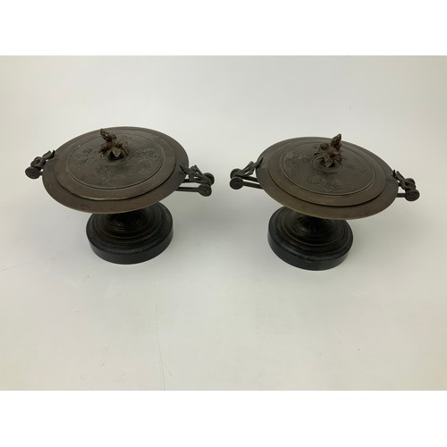 42 - Pair of Lidded Bronze Pots - 12cm High
