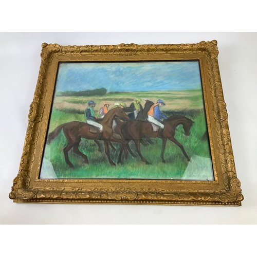 90 - Framed Pastel Picture - Horse Racing - In the Manner of Degas - Visible Picture 47cm x 57cm