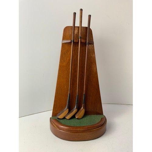 704 - Set of Handmade miniature Golf Clubs on Stand - 28cm High