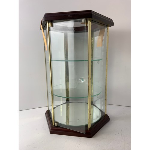 162 - Six Sided Glass and Wood Display Case - 33 cm High