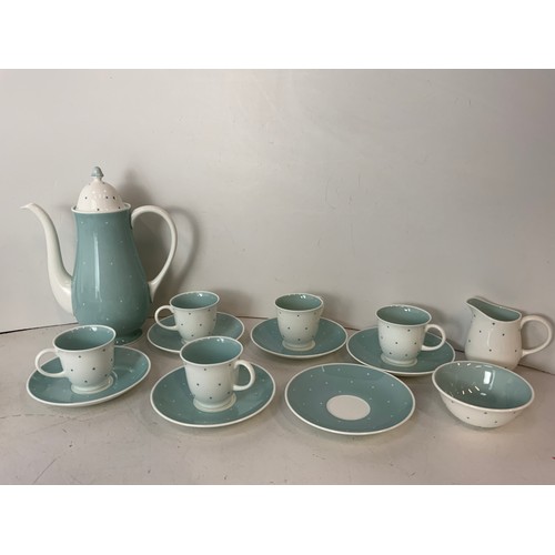 141 - Susie Cooper Coffee Set - Blue and White Raised Spots