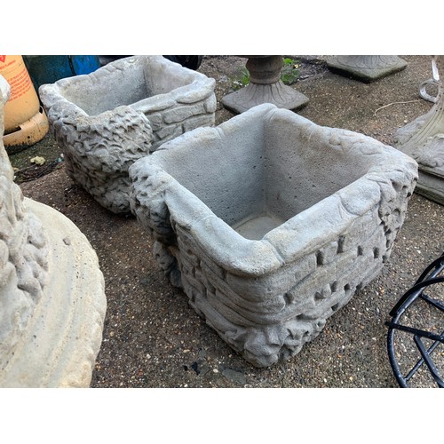 15 - Pair of Concrete Planters - Brick Form