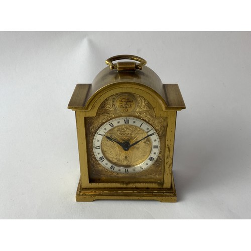 690 - Swiza Miniature Brass Clock - 9cm High