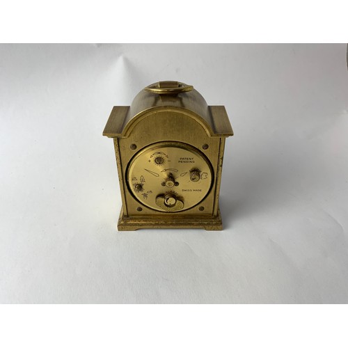 690 - Swiza Miniature Brass Clock - 9cm High