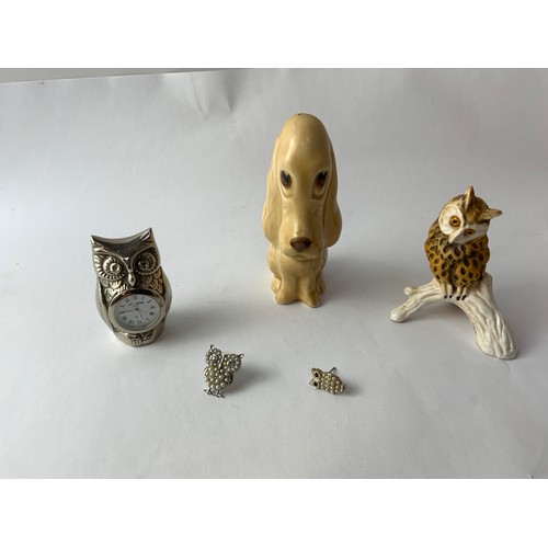 688 - Sylvac Dog, Goebel Owl and Miniature Owl Clock etc