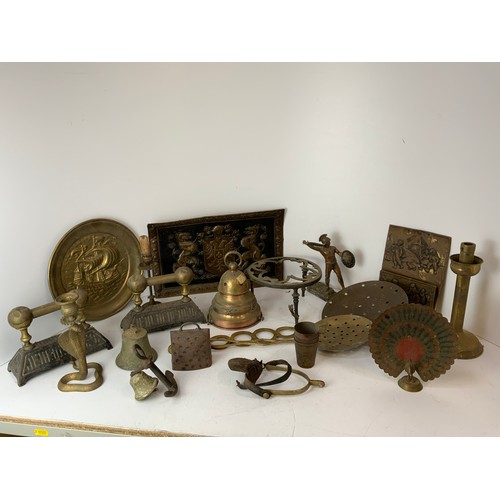 803A - Crate of Brassware - Candlesticks and Bells etc