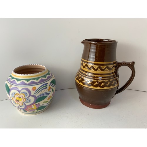 387 - Poole Pottery Vase and Slipware Jug