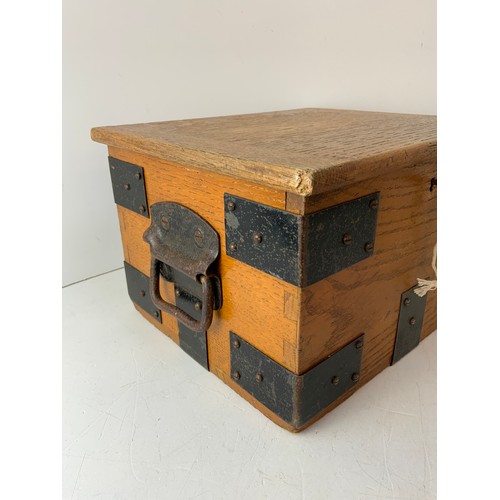 437 - Brass Bound Box with Key and Metal Handles