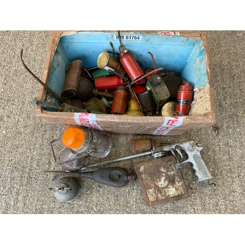 210 - Crate of Old Oil Cans