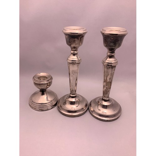 118 - Pair of Silver Candlesticks and a Dwarf Candlestick