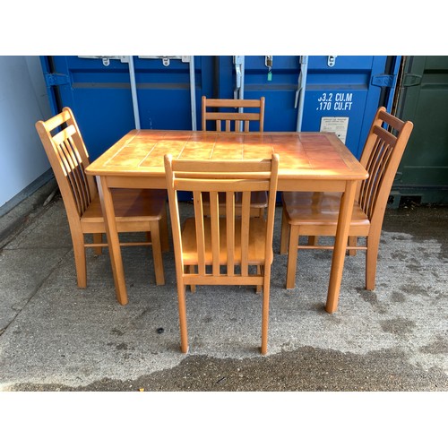 522B - Pine Tile Topped Table and 4x Chairs