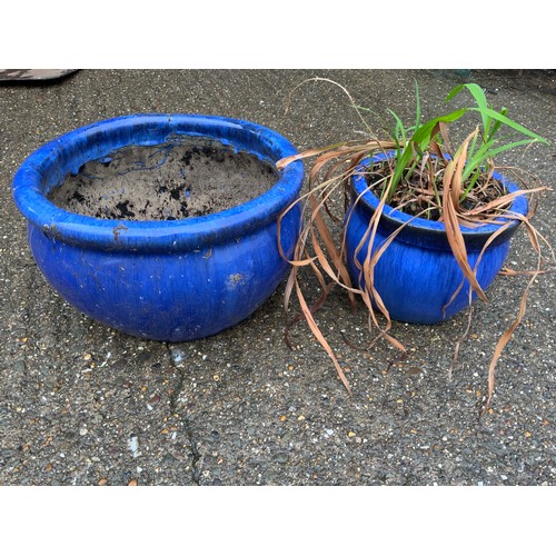 31 - 2x Blue Glazed Planters