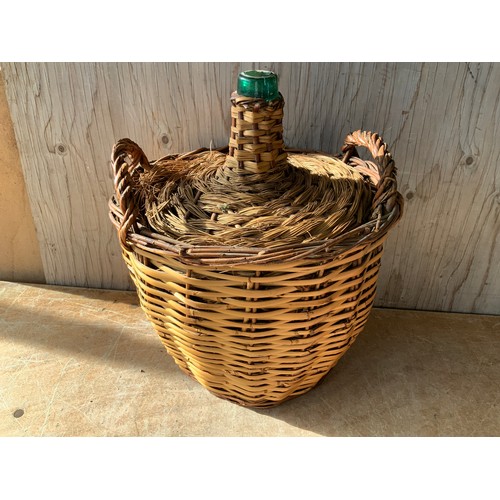 526 - Green Glass Carboy in Basket