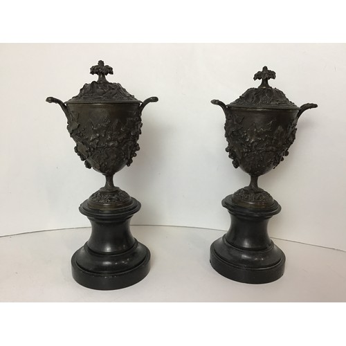 326 - Pair of Antique Brass Urns - H30cm