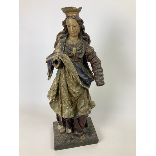 563 - Painted Treen Figure - Virgin Mary - 61cm H