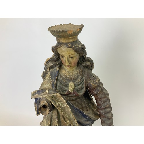 563 - Painted Treen Figure - Virgin Mary - 61cm H