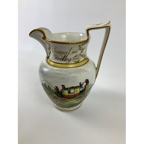 157 - Documentary Georgian Coalport Pottery Jug - Dedicated to Samuel Woolly 1825 – It Depicts a Finely Pa... 