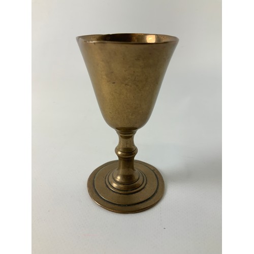 119 - 18th Century Travelling Bronze Holly Communion Cup - The Cup Folds are Inverted and Screwed to Base ... 
