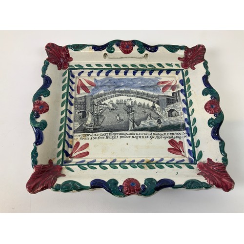 35 - Polychrome Sunderland Ware Wall Plaque - Decorated with a View of the Cast Iron Bridge Built by R Bu... 