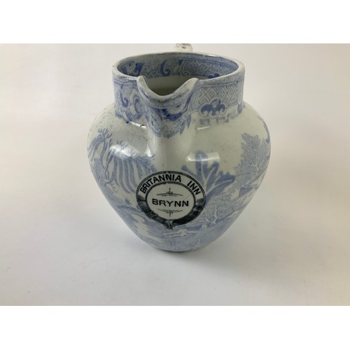 336 - Welsh Blue and White Pub Jug - Named to the Britannia Inn Bryan (Bryn Neath Port Talbot Wales) 140 m... 