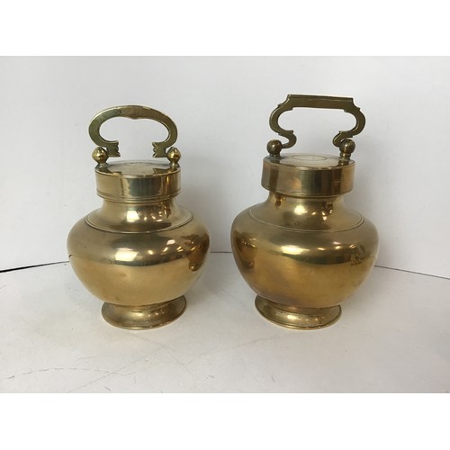 319 - Old New Stock - 2x Screw Top Brass Urns - Tallest 18cm