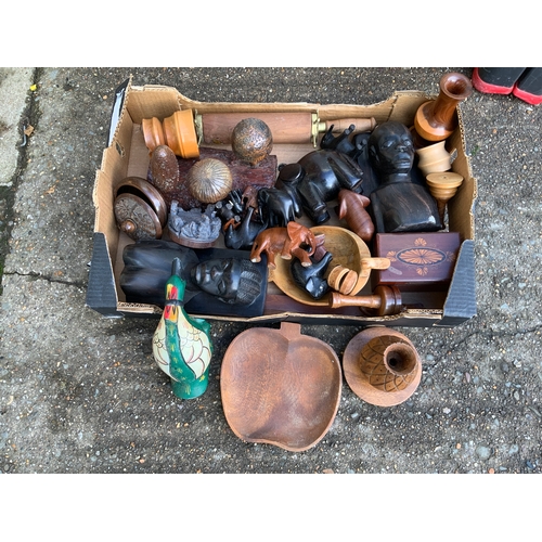 283 - Box of Treen Items - Elephants and Tribal Figures