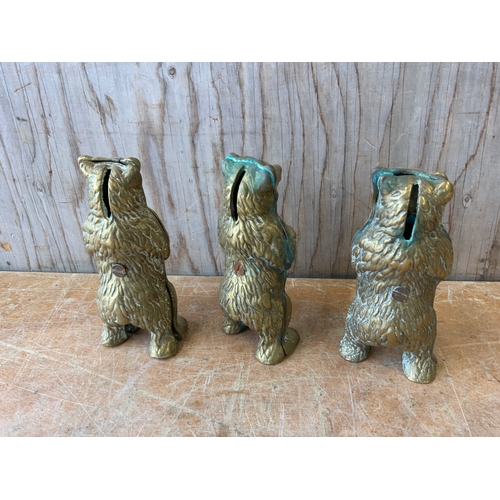 506 - 3x Brass Bear Money Boxes