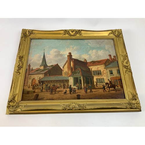81 - Gilt Frame Oil on Board - The Star Inn Barnstaple by Joseph Kennedy – Barnstaple Artist (C.1838-1893... 