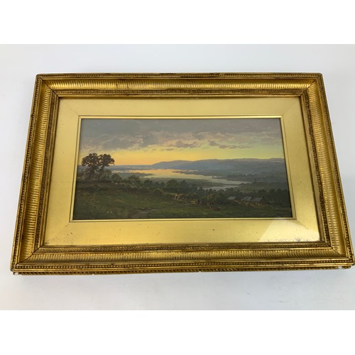 80 - Gilt Frame Oil on Board - View over the River Taw from Sticklepath - Unknown Artist - Visible Pictur... 