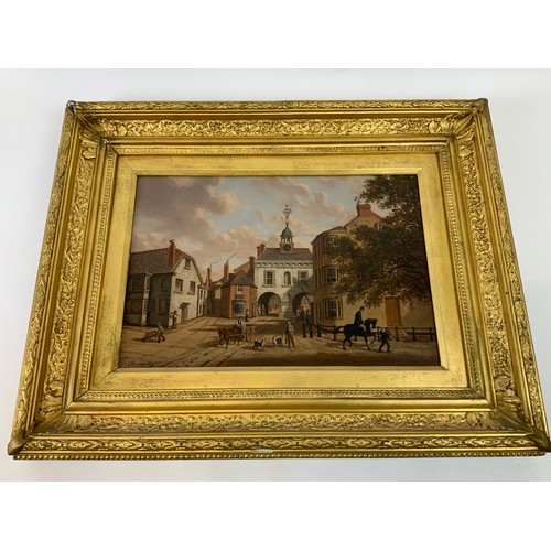 89A - Gilt Frame Oil on Board - Old Northgate and the Bluecoat School, Barnstaple by Joseph Kennedy – Barn... 