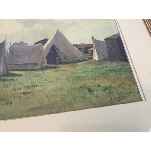 89 - Framed Watercolour - Westward Ho! Devonshire Regiment Camp - W Paddon