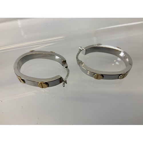 425A - 9ct White/Yellow Gold Hoop Earrings (Marked 375 Italy) - 2.5cm L - 2.7g