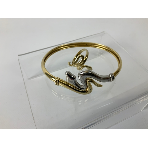 111 - Bangle and Ring - Bangle Marked 18ct - Ring Marked 585 - Total Weight 20gms