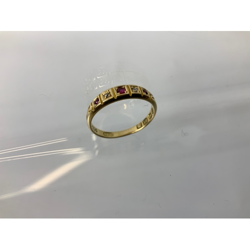 123 - 18ct Gold Diamond and Ruby Ring - Size N - 2.1gms