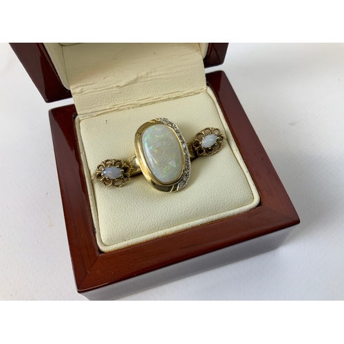 102 - 14ct Gold Opal Ring - Size N and Earrings - 7gms