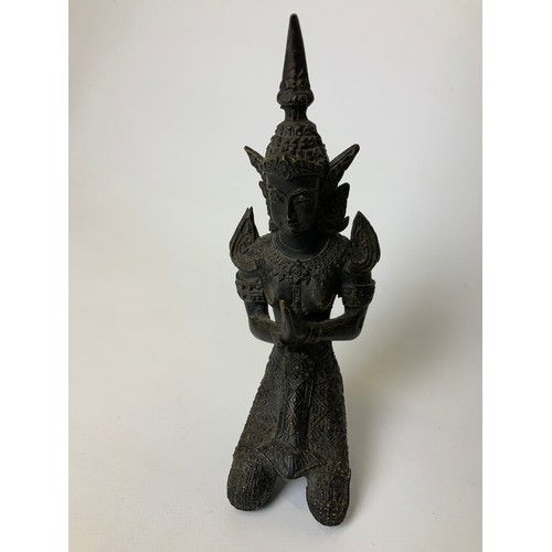 130 - Antique Buddhist Bronze Thai Teppanom Kneeling Sacred Angel – 17cm High