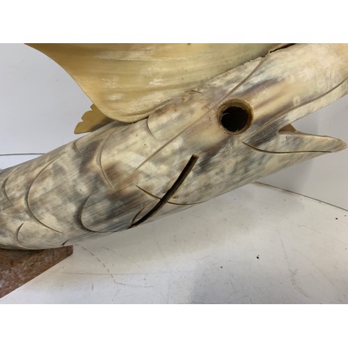 334 - Vintage Folk Art Horn Carved Fish - L61cm