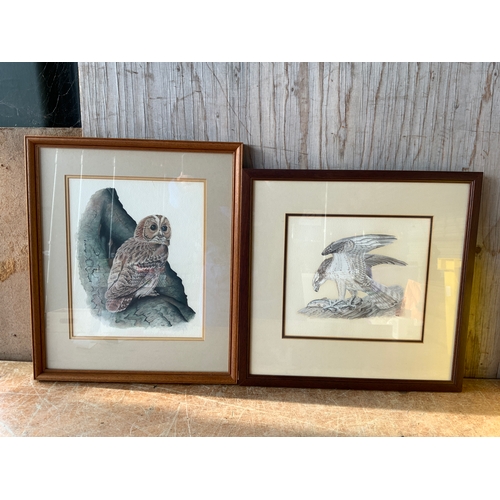 331 - 2x Wendy Ellis 1984 Original Paintings - Tawny Owl and Osprey