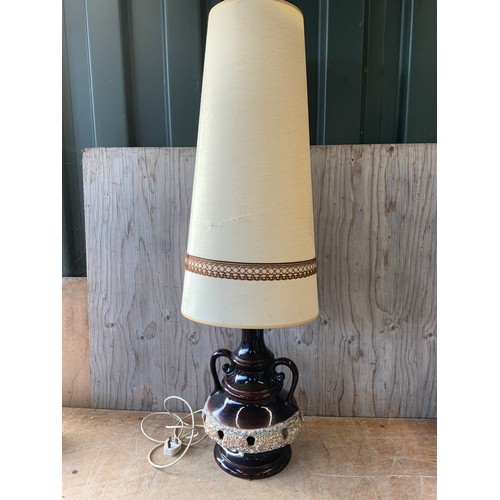 225 - 1970s West German Lava Pottery Lamp and Shade - (Shade has Damage) - Overall Height 121cm