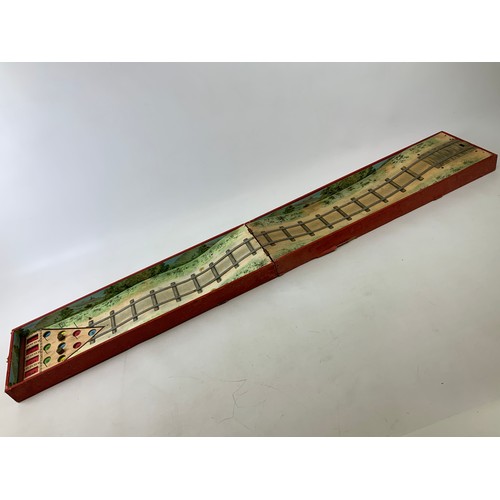 432 - German Trademark Pictorial Wooden Games Box and Internal Fixed Game Board for the Switch Back Railwa... 