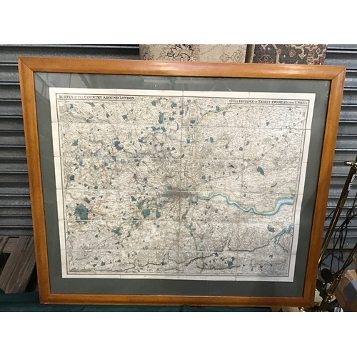 291 - Framed Map - Survey of the Country around London to the Distance of 32 Miles from St Paul’s Cathedra... 