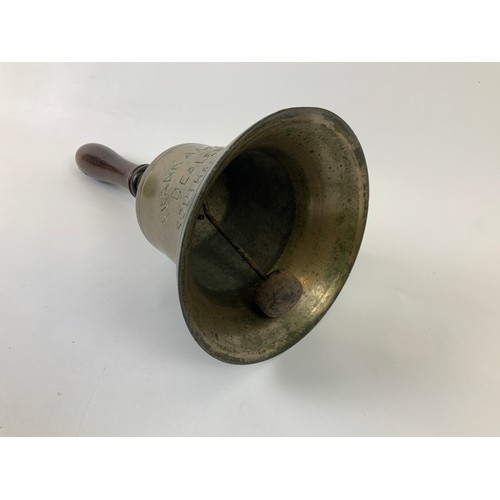 479 - Bronze 19th Century hand Bell Inscribed Frank Amos Dealer Southampton - 310 mm High