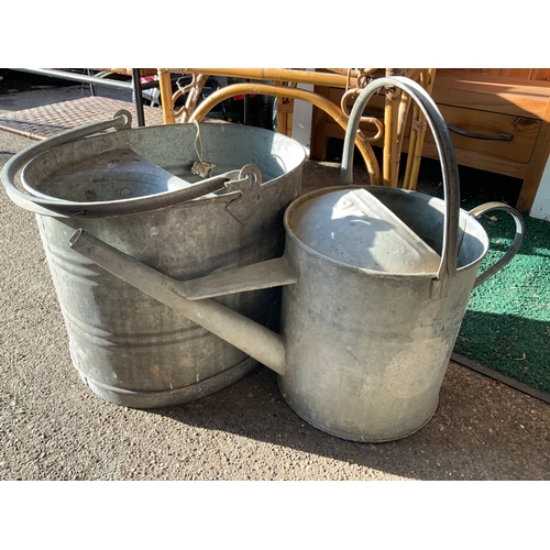 34 - Galvanised Watering Can and Bucket