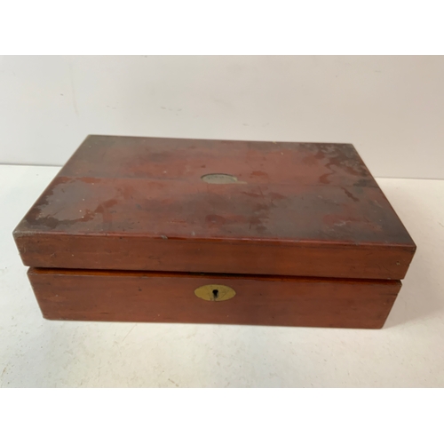 218 - Wooden Box and Contents - Gaming Counters and Chess Pieces etc