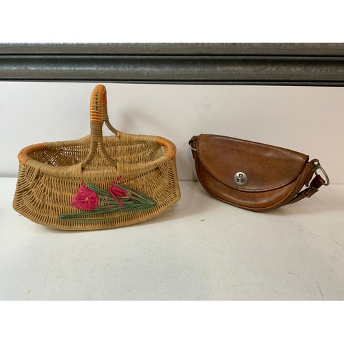 148 - Vintage Basket and Leather Bag