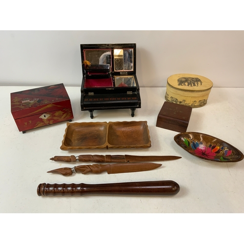 226 - Treen Boxes and Truncheon etc