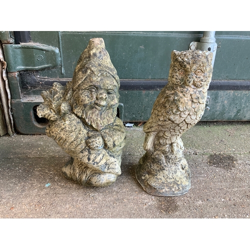 70 - Concrete Garden Gnome and Owl