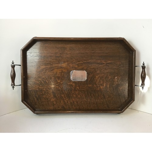 204 - Treen Tray with Presentation Cartouche - L51cm