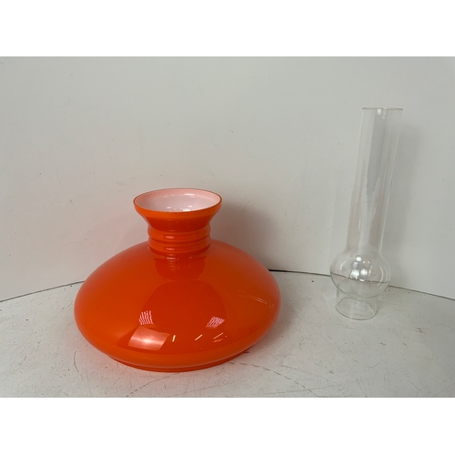 249 - Orange Glass Oil Lamp Shade and Chimney